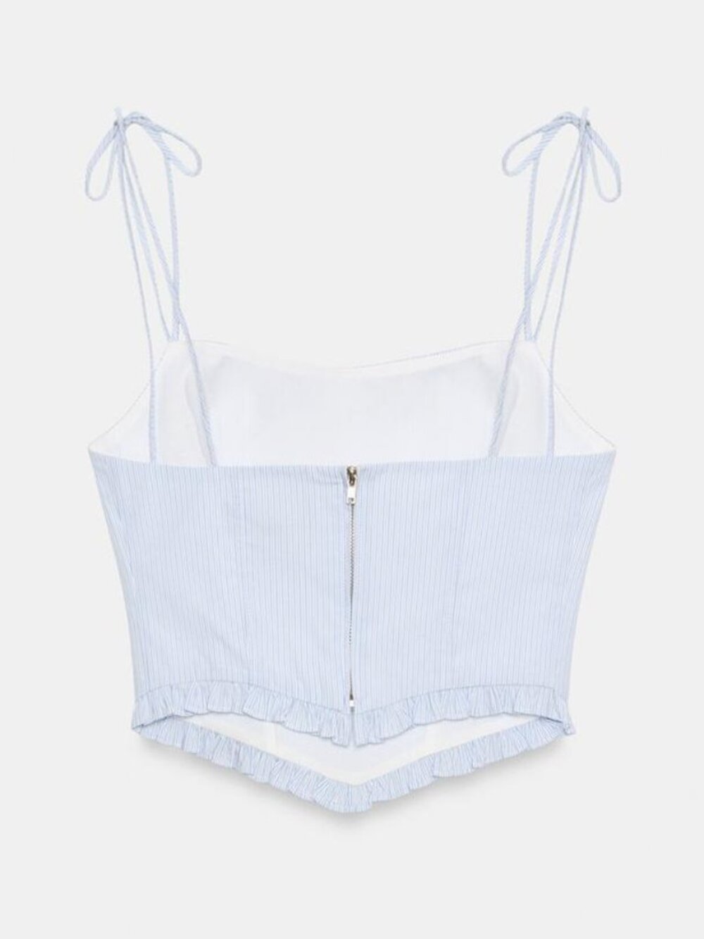 Zara Poplin Corset Crop Top w/ Ruffle Hem in Blue Size Medium NWT - Picture 4 of 8